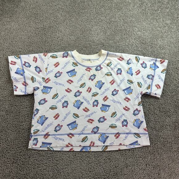 VINTAGE Intimates Shirt Womens S White Blue Rise And Shine Pajamas Ladies READ - Picture 1 of 9